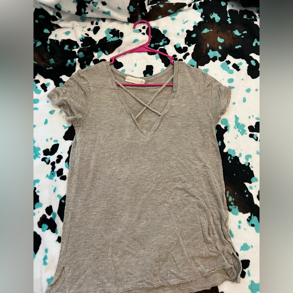Gray V-Neck Women's Top
